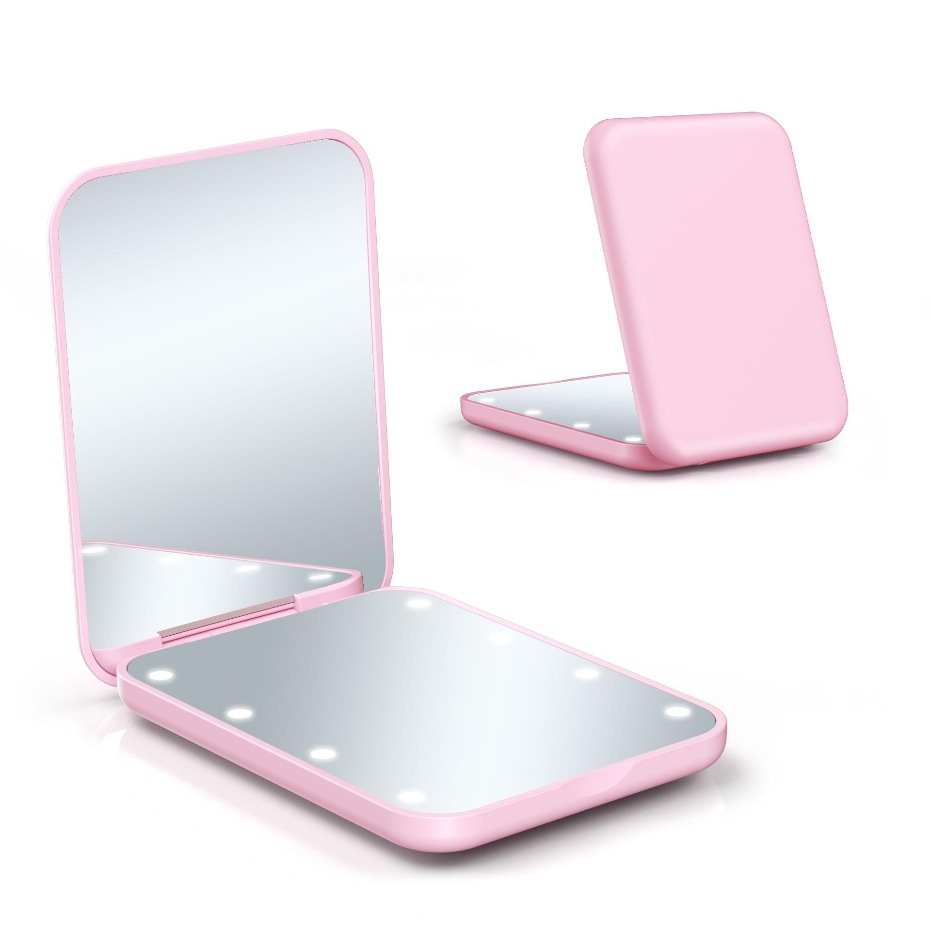 Compact Double-Sided LED Makeup Mirror with Magnification and Flip Cover