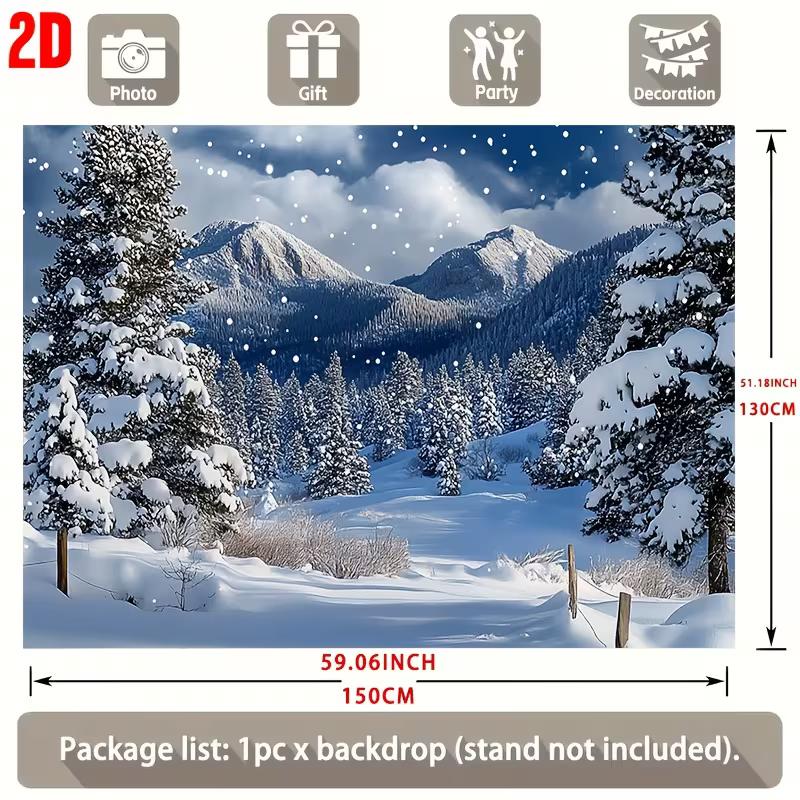 2D Helle verschneite Bergkulisse Hintergrund, Wald & fallender Schnee Fotografie Hintergrund
