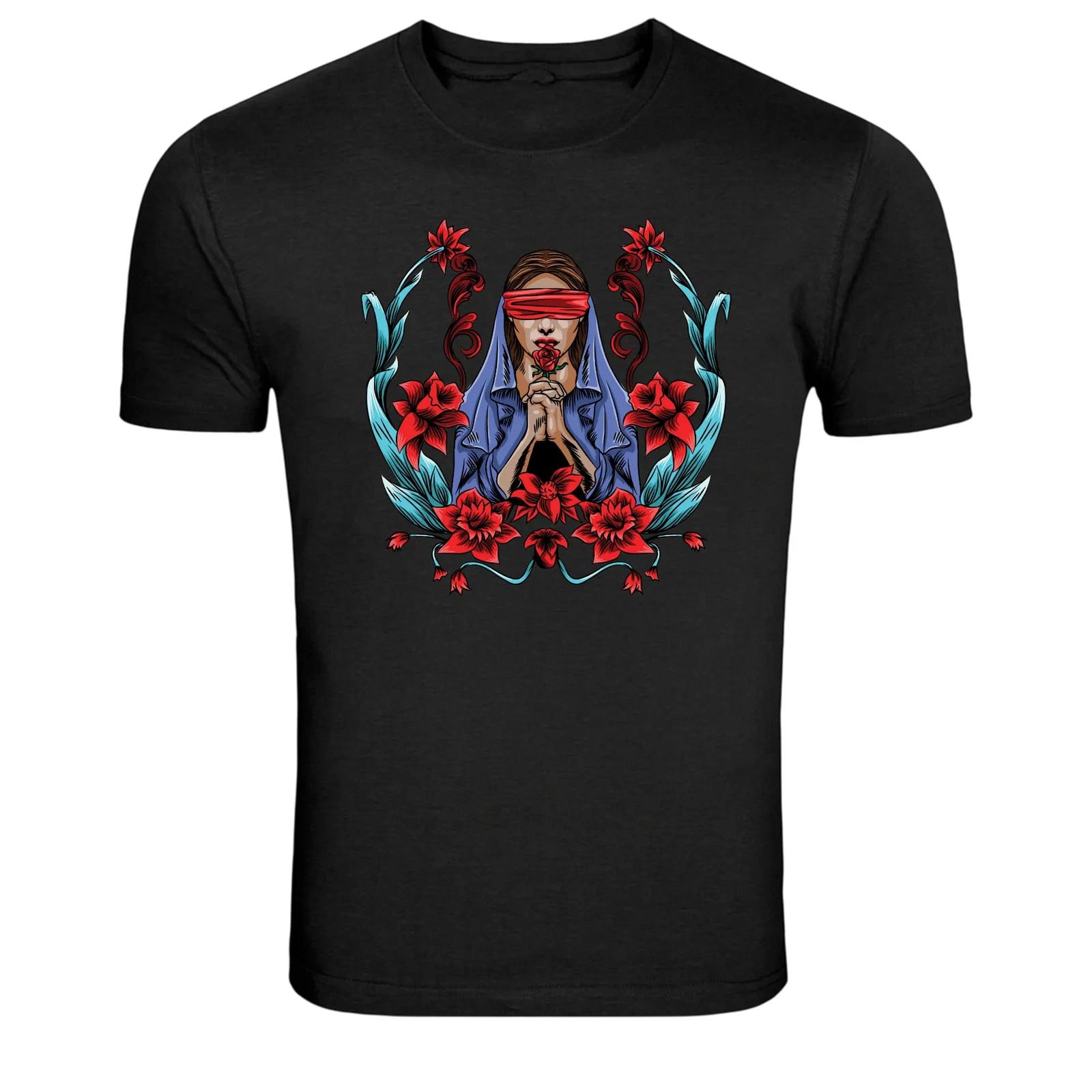 

Blindfolded Woman Rose Gothic Floral Graphic T-Shirt L