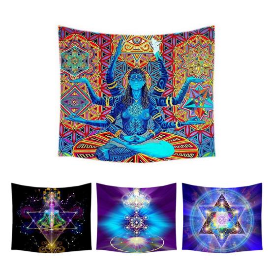 Tenture Murale Hippie Mandala 200x150cm - Polyester - Avec 4 Clips Et Crochets - Décor Yoga, Chambre, Studio