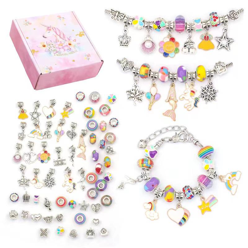 Colorful Crystal Beaded DIY Children's Bracelet Set with Unicorn Accessories