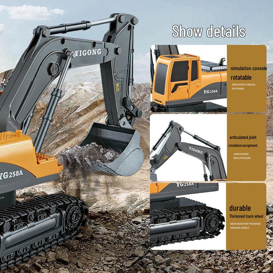 Remote Control Alloy Excavator Toy - Six-Channel Tracked Model for Kids