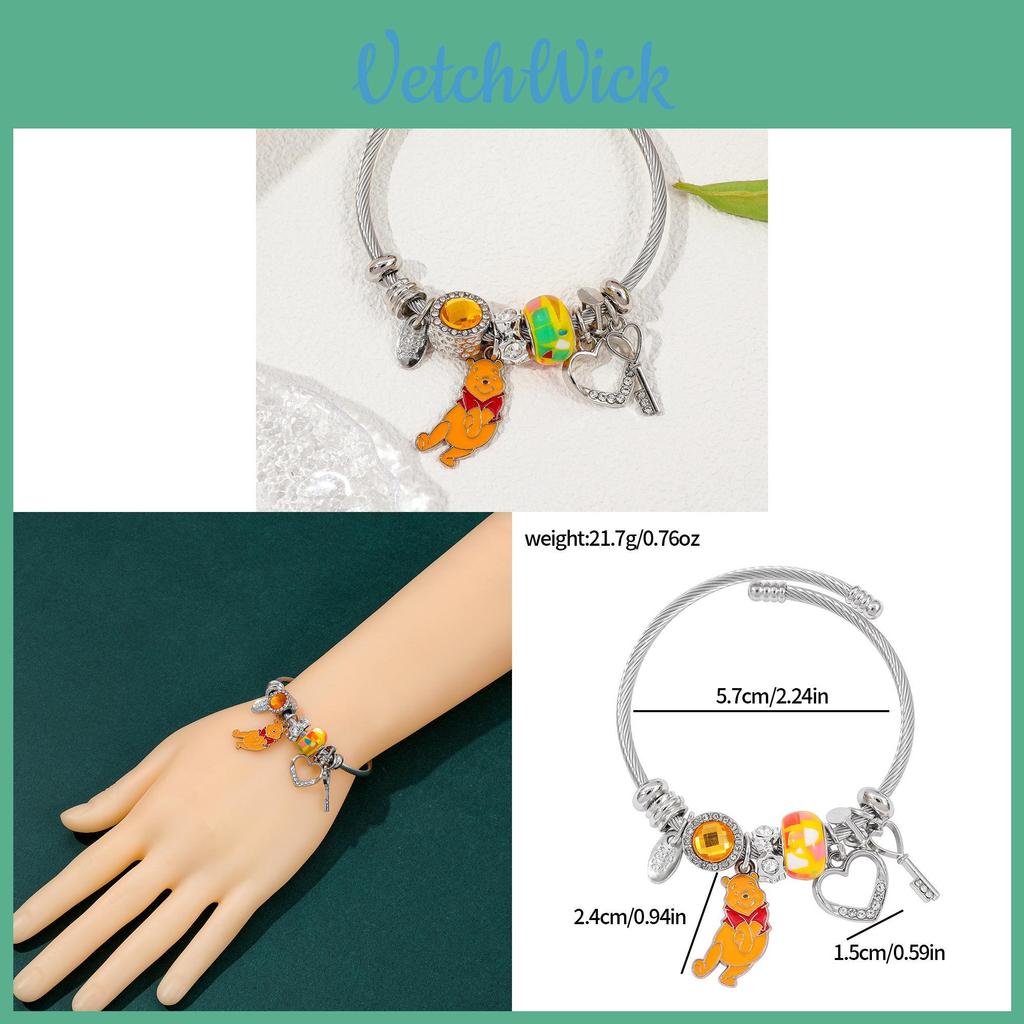 Braccialetto con Ciondoli Cartone Animato Orsetto Pooh in Lega di Zinco Galvanizzata per Regalo e Souvenir di Viaggio