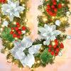 180CM Artificial Christmas Garland with Light Simulation Flower Holly Berry Red Balls Fake Rattan Mantle Fireplace Porch Indoor Outdoor Decoration