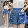 WTEMPO Summer Women's Large Size Shorts Thin Slim High Waist Shorts Loose Wide Leg Shorts Thin Section Design Sense Denim Shorts Casual Shorts