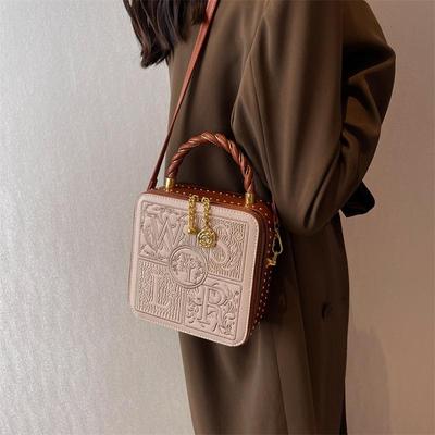Borsa a tracolla con ricami da sera per donna, borsa da sera vintage con scatola quadrata, borsa a tracolla, borsa a mano con pochette e nappe
