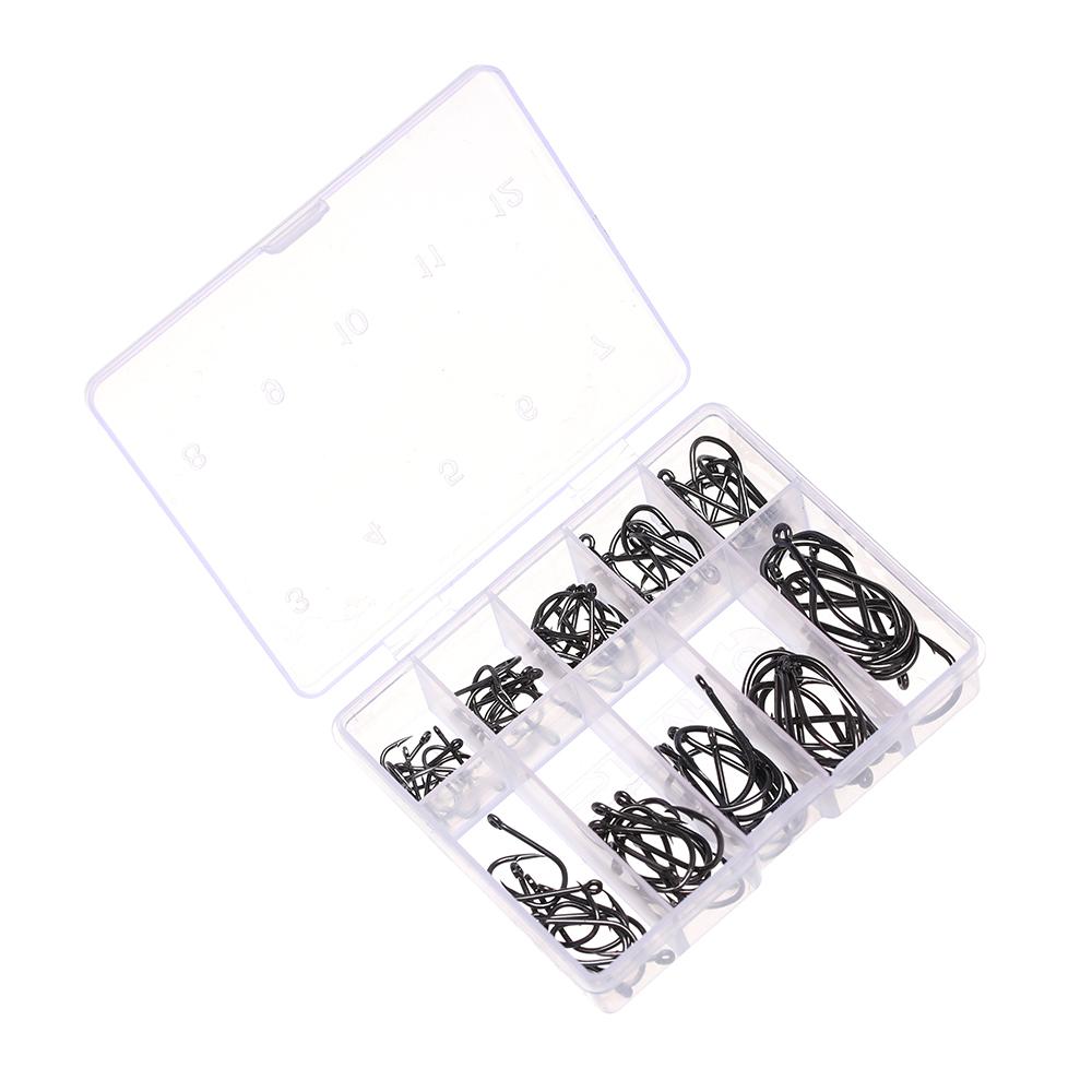 100Pcs 1 Box High Quality Carbon Steel 10 Sizes Fishing Hooks Fish Bait Durable Head Fishook