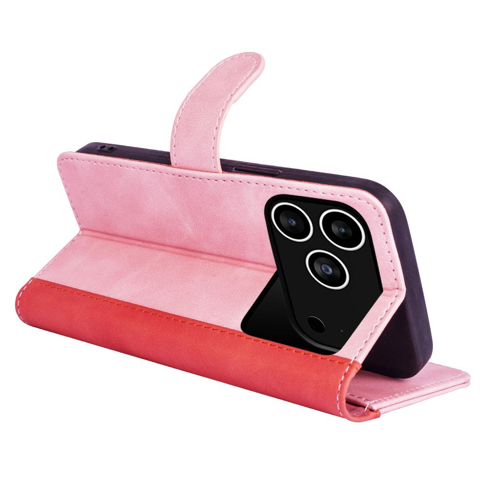 For iPhone 17 Pro Wallet Case Leather Phone Cover Splicing Color