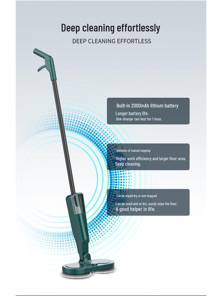 Wireless USB Rechargeable Floor Scrubber with Spray, Humidification, and Electric Mop Function