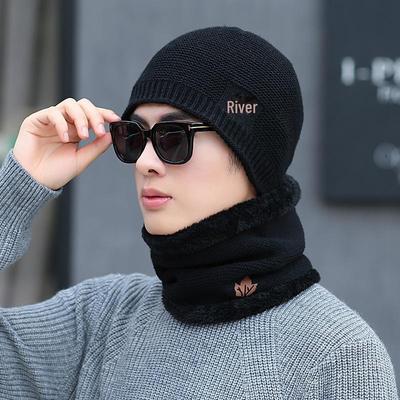 2024 Autumn Winter Men's Wool Knit Hats with Velvet Lining - European & American Style