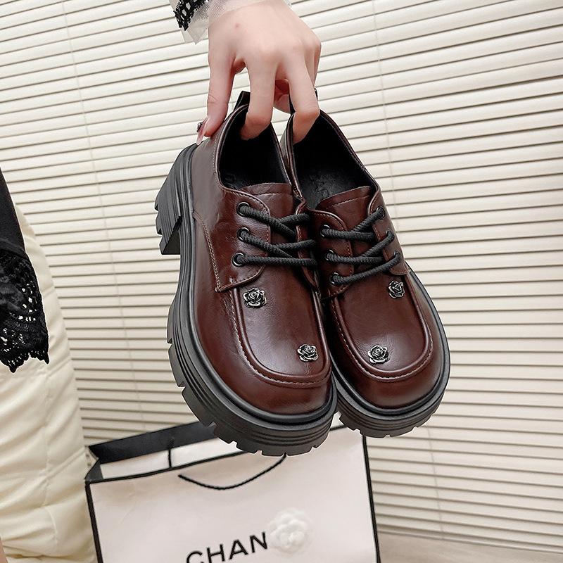 French Small Loafers 2025 Autumn New British Style Small Leather Shoes Fashion Versatile Thick Heel Platform Single Shoes