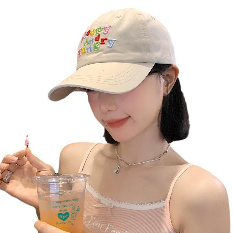 New Color Letter Embroidered Baseball Cap Female Korean Version Versatile Wide Brim Cap Big Head Circumference Showing Face Small Hat