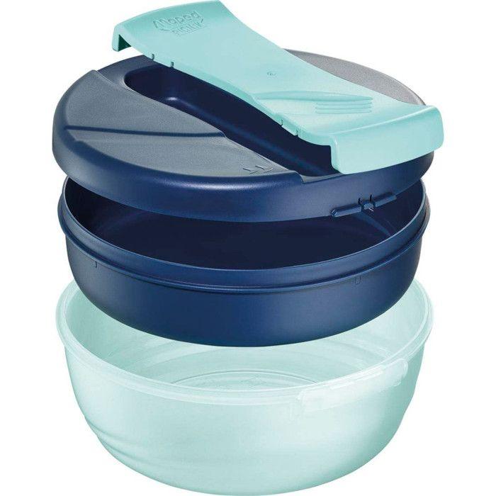 Grand bol déjeuner - Boîte à déjeuner - Lunch box - Bento - 3 compartiments - Bleu