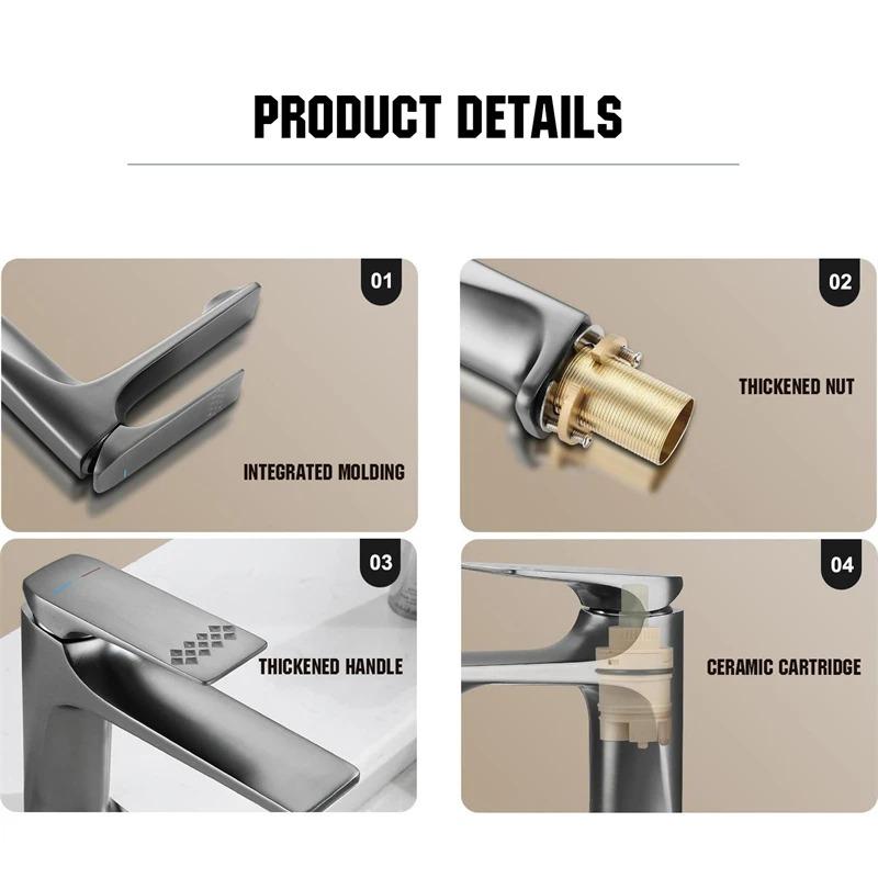 NHLYX New Modern Bathroom Sink Faucet Single Handle Deck Mounted Wash Basin Water Tap Brass Core Hot And Cold Mixer Torneira Pia