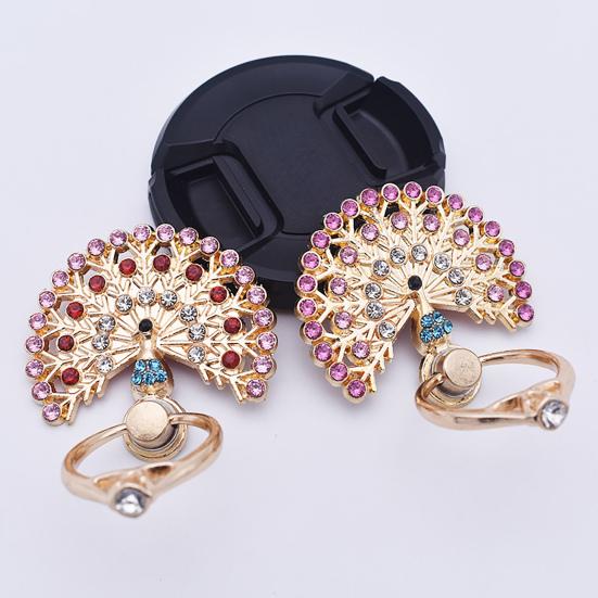 Fingerringhalter Grad Drehung Metall Anti-Verlust 360 Strass Pfau Handyring Schnalle