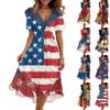 Women's Fashionable Casual V-neck Short-sleeved Independence Day Printed Dress