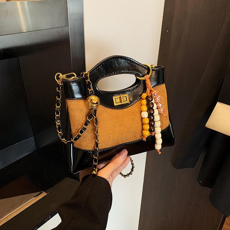Rhombus embroidery thread small bag women's 2025 new fashion contrasting color versatile chain messenger bag super fire portable small bag