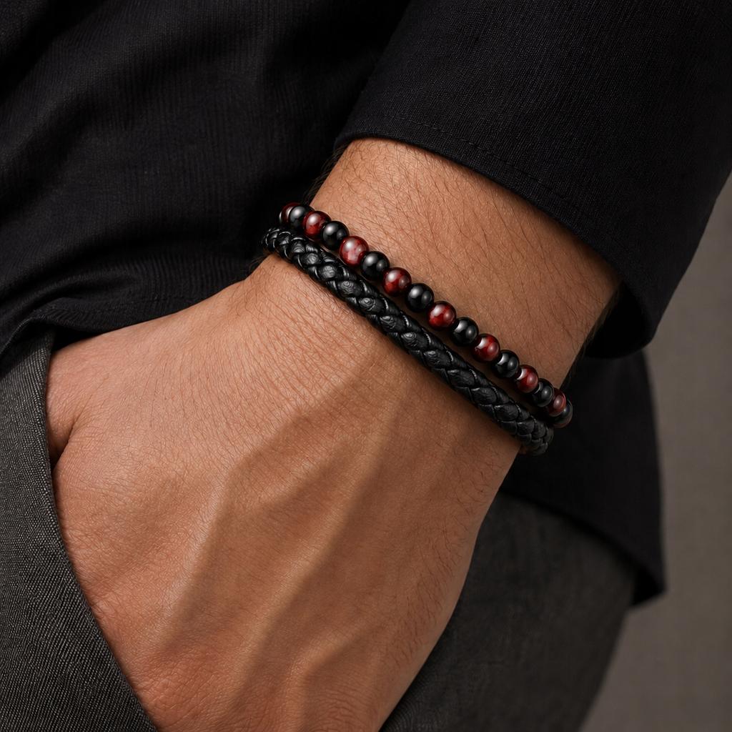Men' Braided Bracelet Elegant Tiger Eye Beads Bracelet