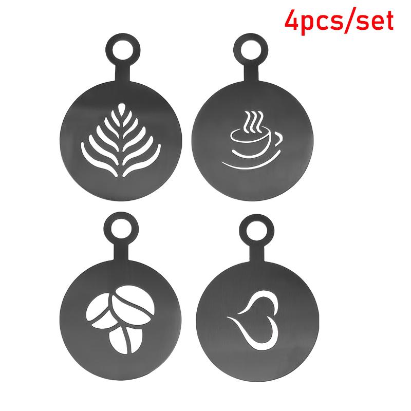 4 Piezas/Set Acero Inoxidable Plantilla de Arte para Café Plantillas para Pastel Galleta Pintura en Spray Molde para Hornear Herramienta de Decoración de Café