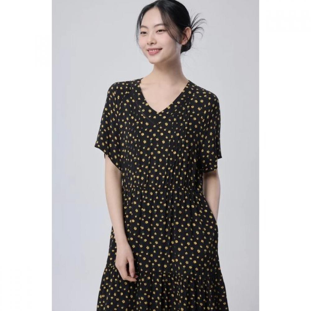 Benetton Women Floral Pintuck V Neck Dress Baope1631