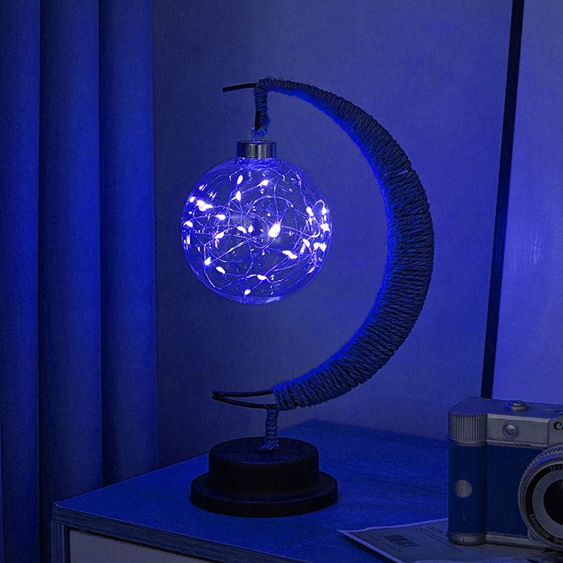 LED Star and Moon Vine Ball Desk Lamp with Hemp Rope and Iron Art - USB Decorative Night Light