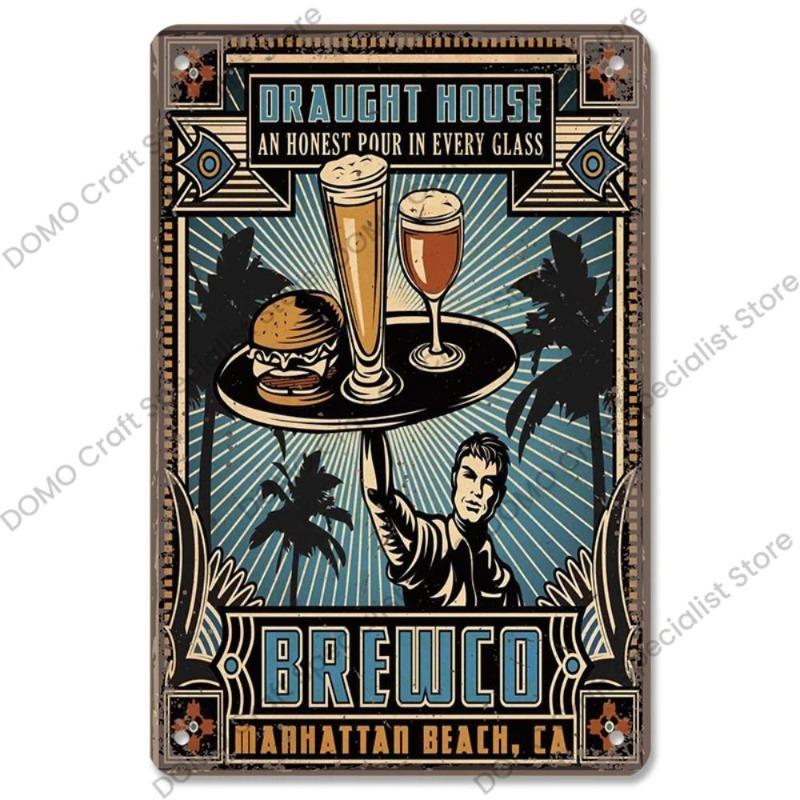 Vintage Beer Metal Sign, New Year Pub Decor Plaque