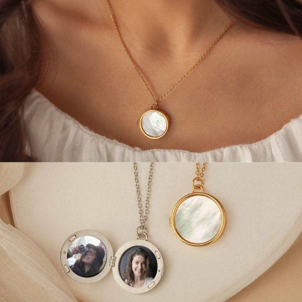 DIY Photo Hold Necklace Stainless Steel Memorial Jewelry Shell Album Necklace  Ladies Girl