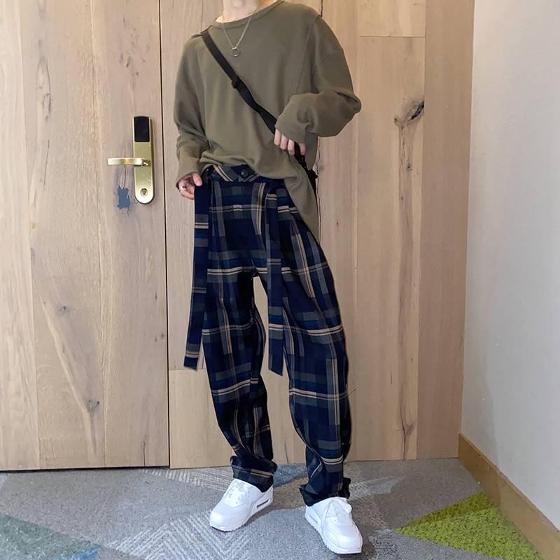 Men's Trendy Korean Plaid Pants: Stylish, Loose-Fit, Casual, All-Match, Straight-Cut Trousers