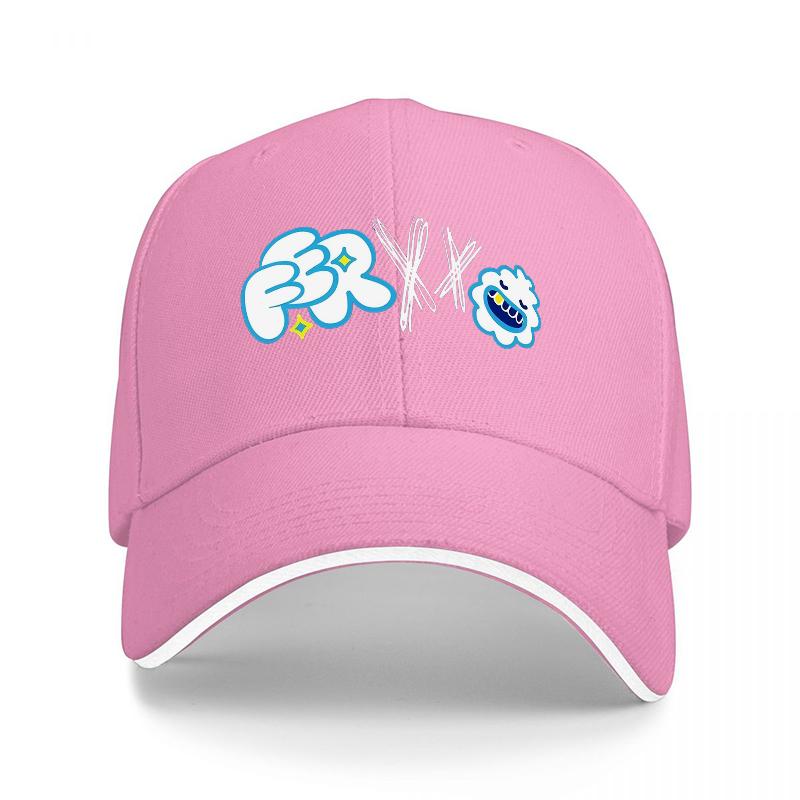 FR X K Logo Baseball Cap Black with Blue and White Graphic Design Stylish Urban Streetwear Accessory for Unisex and Women
