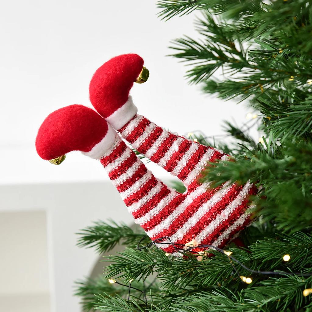 Christmas Elf Figurine Leg Ornament, Vase Flower Decoration, Suitable for Christmas Room and Garden Decoration.