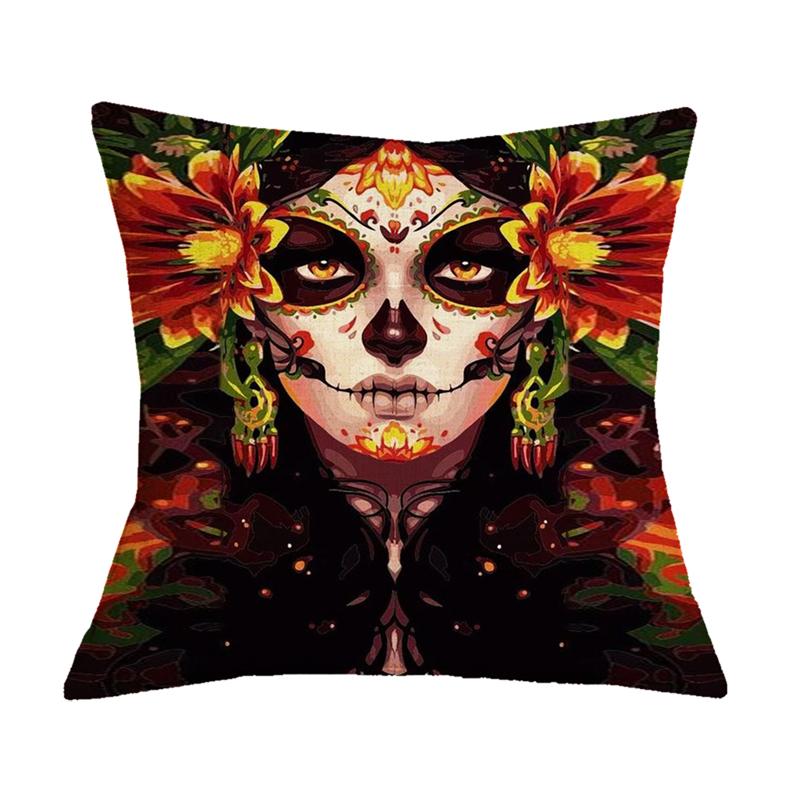 Undead Flower Skeleton Print Pattern Cushion Cover for Home Living Room Sofa Decoration Square Pillow Cover