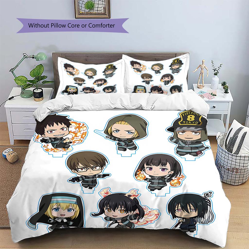 Fire Force Pattern Bedding,Quilt Set Quilt Cover Pillowcase Home Birthday Gift (1 * duvet cover + 2 * pillowcase, without core)