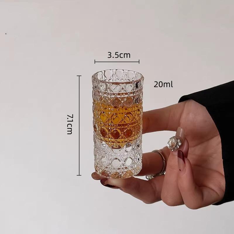 

Relief Glass Cup Gem-patterned Cocktail Shot Glass Cup Holder Set Storage Rack Water Bottle Wine Glass Whiskey Double Wall 50ml