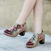 New In Autumn and Winter, Hand-polished Leather Retro Flower Three-dimensional Flower Comfortable Thick Heel High Heels