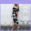 Elegant Women Floral Print Short Sleeve Boho Long Dress Evening Party Maxi Wrap Dress