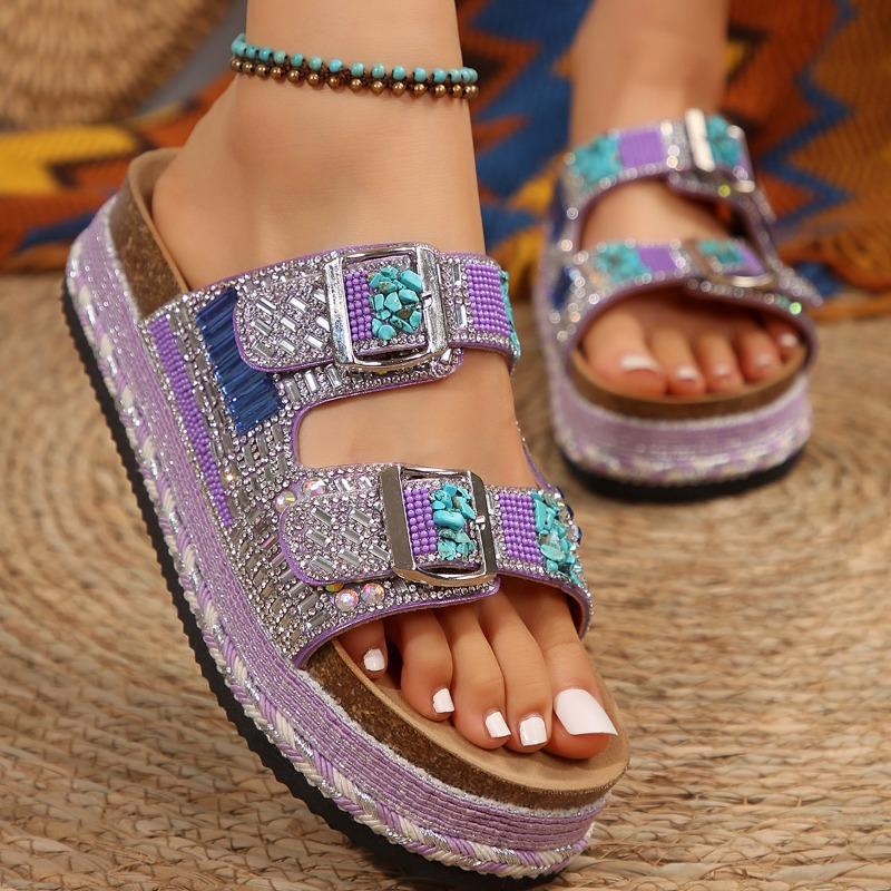 Infradito con Fibbia Metallica e Suola Morbida da Donna per Esterno Nuova Moda Versatili Zeppa con Strass Antiscivolo Fresche Pantofole