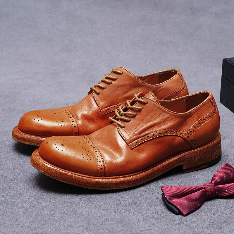 Big Head Business Dress Leather Shoes British Goodyear Carved Handmade Shoes Leather Sole High-end Inside and Outside Cowhide Men's Shoes