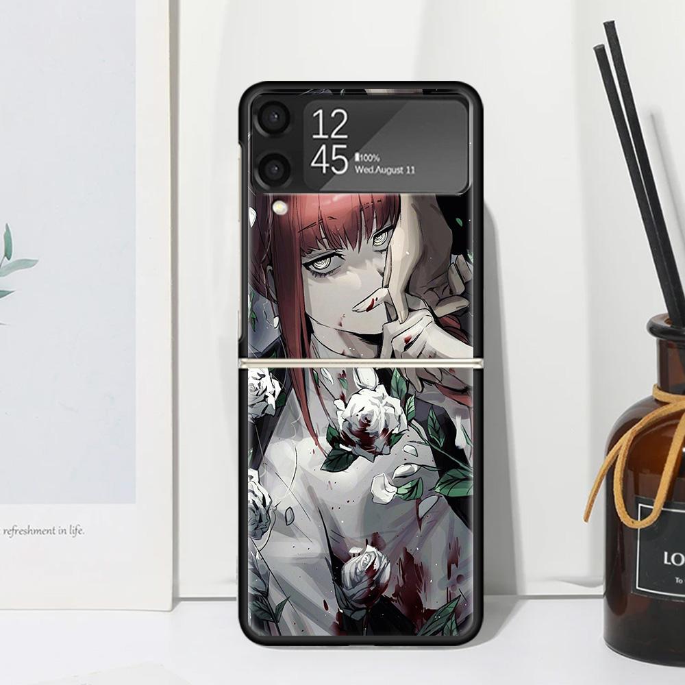 Chainsaw Makima Power Phone Case For Samsung Galaxy Z Flip 7 Flip7 Zflip 6 Flip6 5 Flip5 4 Flip4 3 Flip3 5G Fundas Black Cover G
