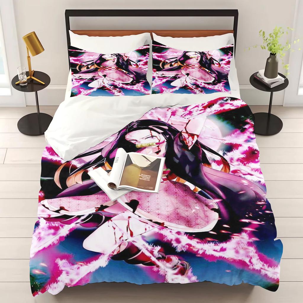 Kamado Nezuko Anime Home Bedroom Comforte Nordic polyester material suitable for children and adults 3-piece set