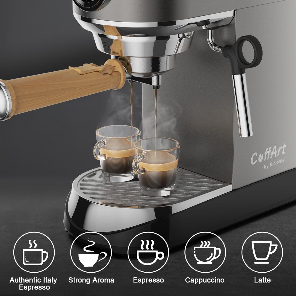 Biolomix 7008 Stainless Steel Espresso Coffee Machine,20Bar Pressure,1450W,Pressure Gauge,Milk Frother Steam Wand,Tank for Home Latte Cappuccino
