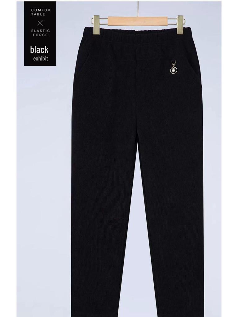Mom's Corduroy Pants: Spring & Autumn Long, Middle-Aged & Elderly, Grandma's Winter Cotton Plus Velvet, Loose Fit, Large Size.