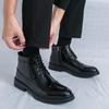Brogue Martin Men's Autumn Pointed Toe High-Top Leather Chelsea Boots - European & American Mid-Calf Style