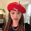 Bow Beret Red Painter Hat Uv Protection Breathable Female Lightweight Style