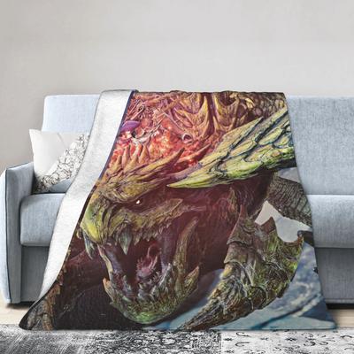 Monster Hunter Wilds Rey Dau Blankets Video Game Flannel Vintage Warm Throw Blanket for Bedroom Autumn/Winter Car