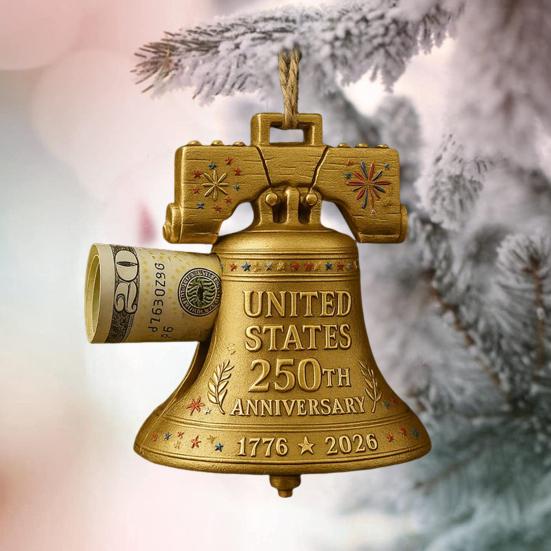 US 250th Anniversary Liberty Bell Money Holder Commemorative Bell Ornament Christmas Money Holder for Cash Patriotic Memorial Gifts for Collectors