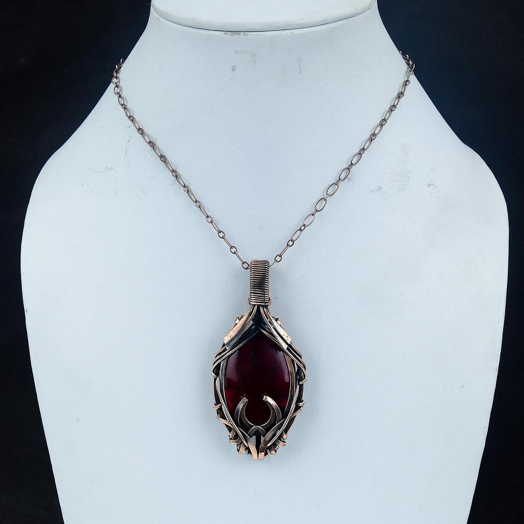 Red Flash Labradorite Pendant, 999 Copper Wire Wrapped Jewelry, Gemstone Jewelry Pendant, Handmade Wedding Gift Jewelry