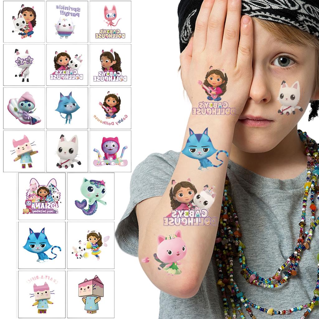 Cartoon 20PCS Cute Gabby Dollhouse Cats Tattoo Stickers Kawaii Anime Children Waterproof Tattoos Sticker Pack Kids Girl Gift Toy