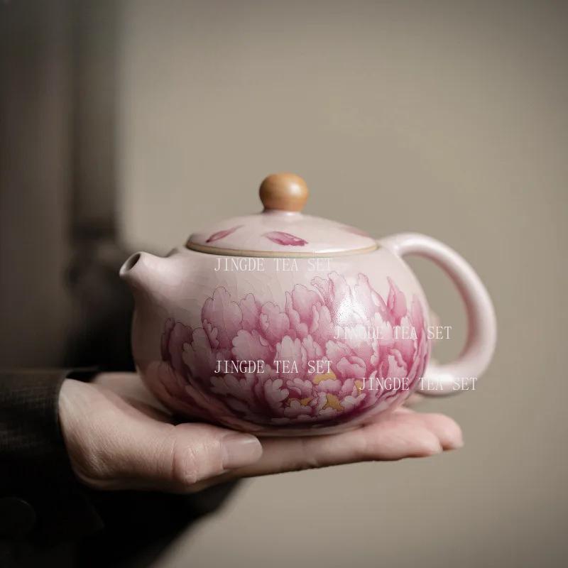 180ml Antique Pink Peony Teapot Ceramic Xishi Teapot Kaikai Ru Kiln Tea Pot Kung Fu Tea Set Accessories Underglaze Color