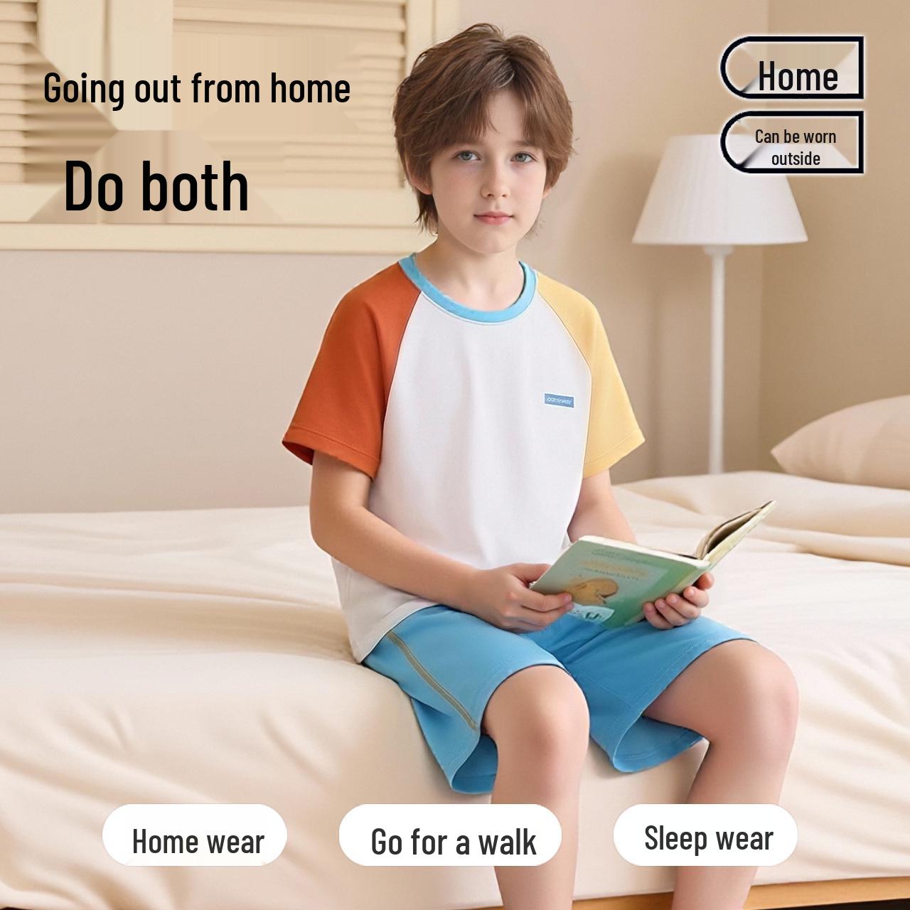 Children s Summer Cotton Pajama Set - Short Sleeve for Boys, Thin Style, Air-Conditioned Comfort 140 (130-140cm/60-70jin)
