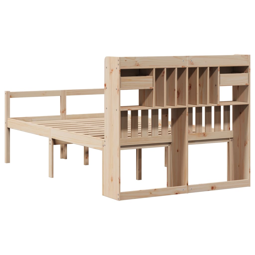 Solid Wood Bed with Shelf Without Mattress 135 x 190 cm Pine Wood